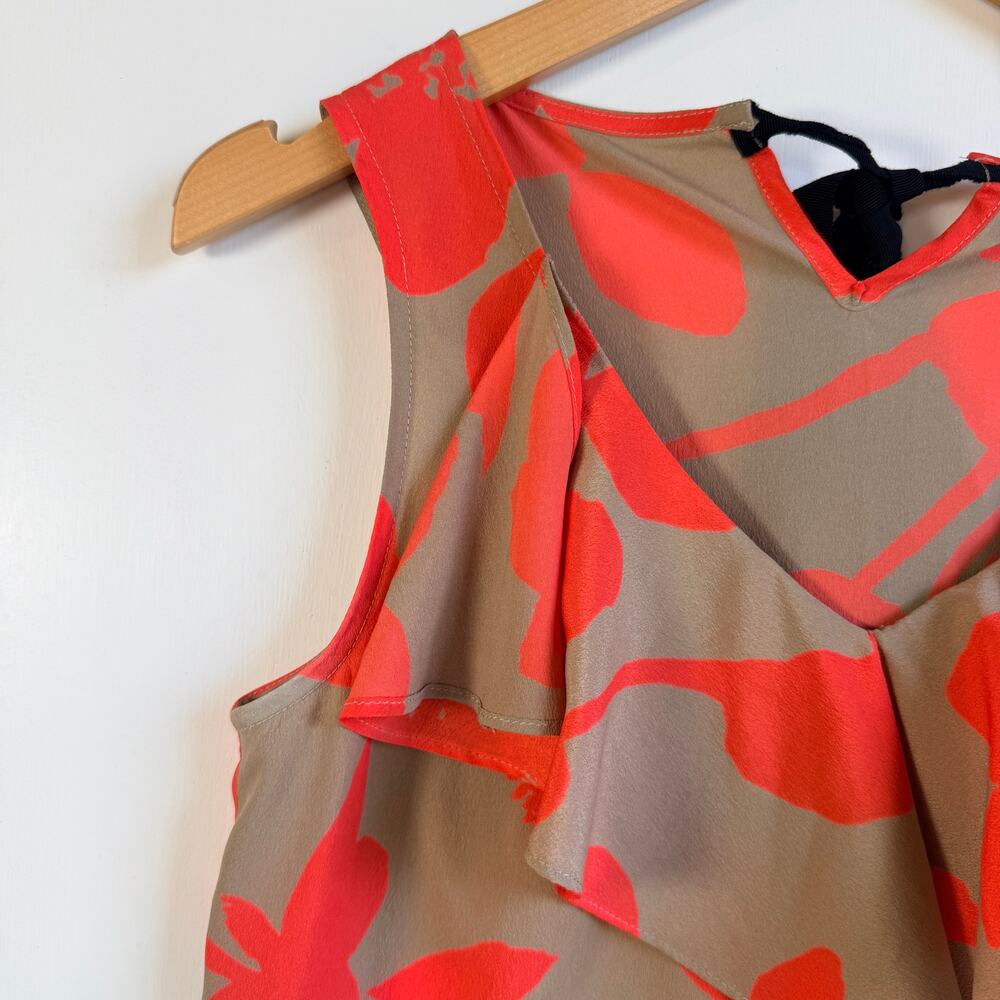 Loft XS Tan Orange Floral Ruffle V-Neck Sleeveless Office Casual Spring Blouse - Picture 10 of 10